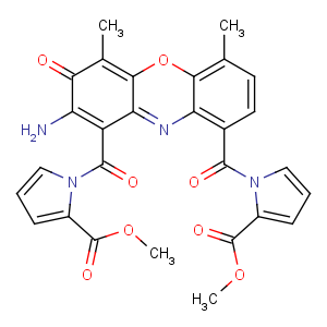CAS No:82635-60-7 1H-Pyrrole-2-carboxylicacid,1,1'-[(2-amino-4,6-dimethyl-3-oxo-3H-phenoxazine-1,9-diyl)dicarbonyl]bis-,dimethyl ester (9CI)