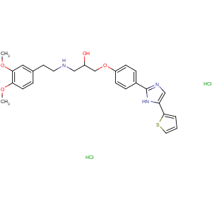 CAS No:85648-09-5 2-Propanol,1-[[2-(3,4-dimethoxyphenyl)ethyl]amino]-3-[4-[4-(2-thienyl)-1H-imidazol-2-yl]phenoxy]-,dihydrochloride, (2S)- (9CI)