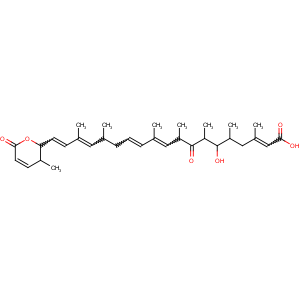 CAS No:87081-36-5 (2E,10E,12E,16E,18E)-6-hydroxy-3,5,7,9,11,15,<br />17-heptamethyl-19-(3-methyl-6-oxo-2,<br />3-dihydropyran-2-yl)-8-oxononadeca-2,10,12,16,18-pentaenoic acid