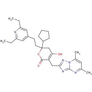 CAS No:877130-28-4 (2R)-2-cyclopentyl-2-[2-(2,6-diethylpyridin-4-yl)ethyl]-5-[(5,<br />7-dimethyl-[1,2,4]triazolo[1,<br />5-a]pyrimidin-2-yl)methyl]-4-hydroxy-3H-pyran-6-one