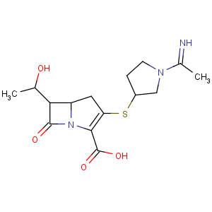 CAS No:87726-17-8 (5R,<br />6S)-3-[(3S)-1-ethanimidoylpyrrolidin-3-yl]sulfanyl-6-[(1R)-1-<br />hydroxyethyl]-7-oxo-1-azabicyclo[3.2.0]hept-2-ene-2-carboxylic acid