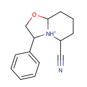 CAS No:88056-92-2 (3R,5S,8aR)-3-phenyl-2,3,4,5,6,7,8,8a-octahydro-[1,3]oxazolo[3,<br />2-a]pyridin-4-ium-5-carbonitrile