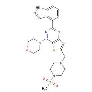 CAS No:957054-30-7 4-[2-(1H-indazol-4-yl)-6-[(4-methylsulfonylpiperazin-1-yl)methyl]thieno<br />[3,2-d]pyrimidin-4-yl]morpholine