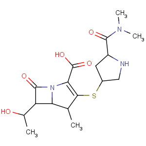 CAS No:96036-03-2 (4R,5S,6S)-3-[(3S,<br />5S)-5-(dimethylcarbamoyl)pyrrolidin-3-yl]sulfanyl-6-[(1R)-1-<br />hydroxyethyl]-4-methyl-7-oxo-1-azabicyclo[3.2.0]hept-2-ene-2-carboxylic<br />acid
