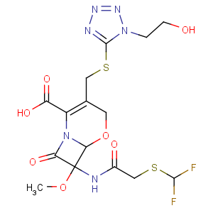 CAS No:99665-00-6 (6R,<br />7R)-7-[[2-(difluoromethylsulfanyl)acetyl]amino]-3-[[1-(2-hydroxyethyl)<br />tetrazol-5-yl]sulfanylmethyl]-7-methoxy-8-oxo-5-oxa-1-azabicyclo[4.2.0]<br />oct-2-ene-2-carboxylic acid